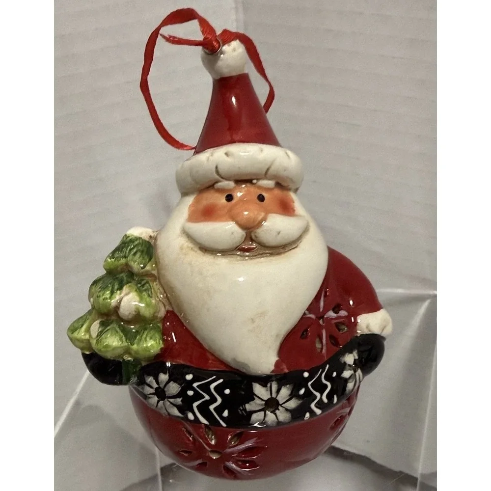 Vintage Style Light Up Santa‎ Ornament Ceramic Christmas Holiday Decor